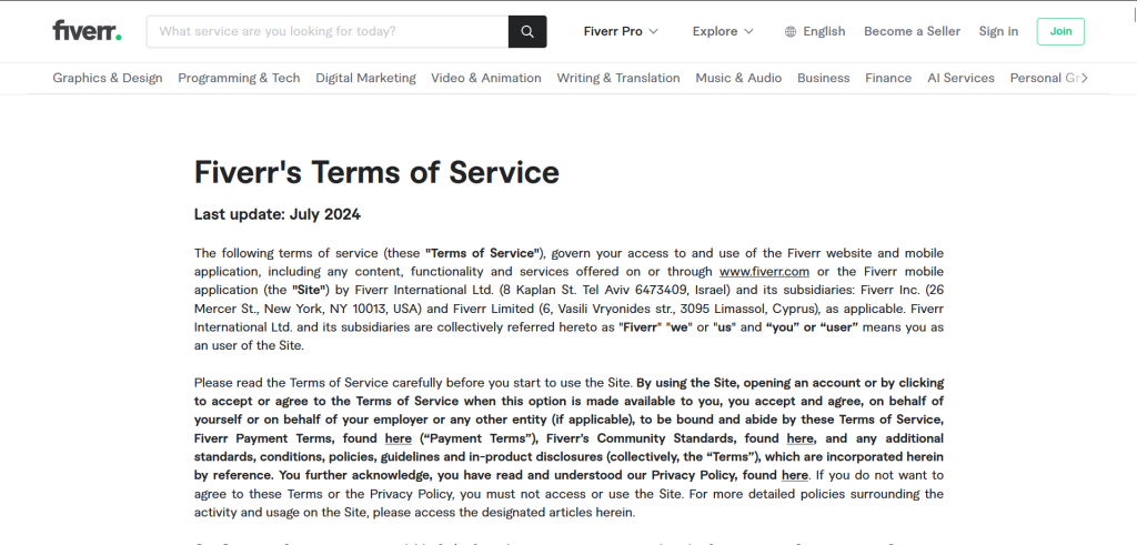 fiverr legal terms of service